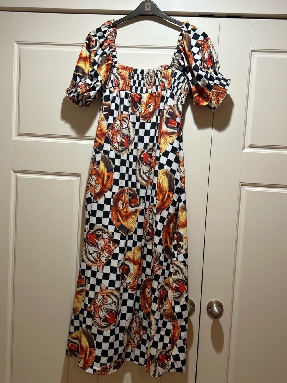 Dressed in LALA Checkered Big Cat Dress